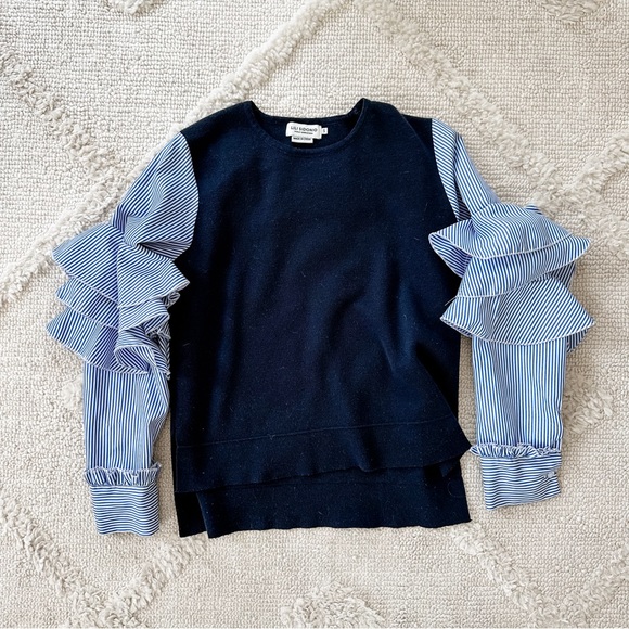 Anthropologie Tops - Lili Sedonia Dress Top in Navy/Blue Stripe Sleeve with Ruffle Anthropologie - S